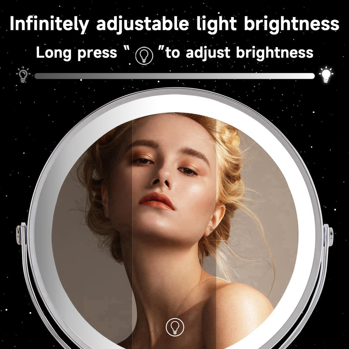 BALUXCA 1X/10X Magnifying Makeup Mirror with Lights - 9" Large Dual-Sided Vanity Mirror with 3 Color Lights for Wome