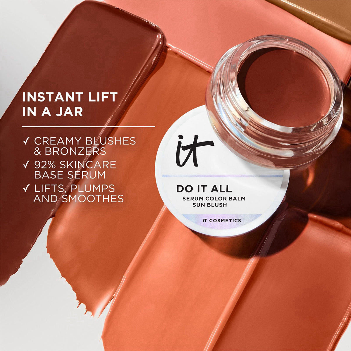 IT Cosmetics Do It All Serum Color Balm - Sun-kissed Cream Blush + Bronzer – packaging and label