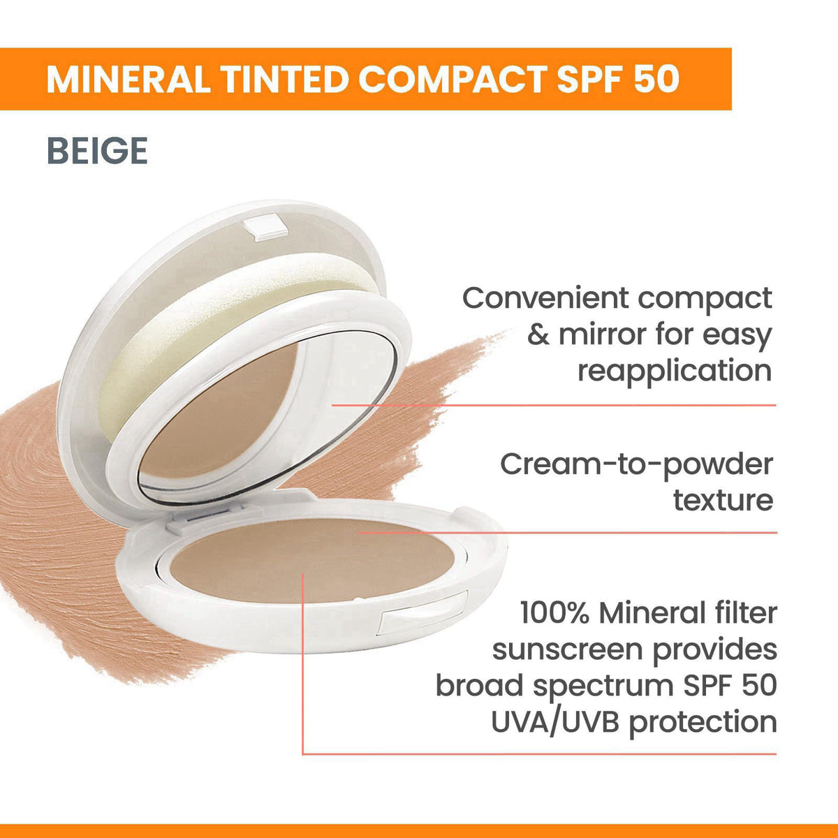 Avène Mineral Tinted Compact SPF 50 – close-up detail in Beige