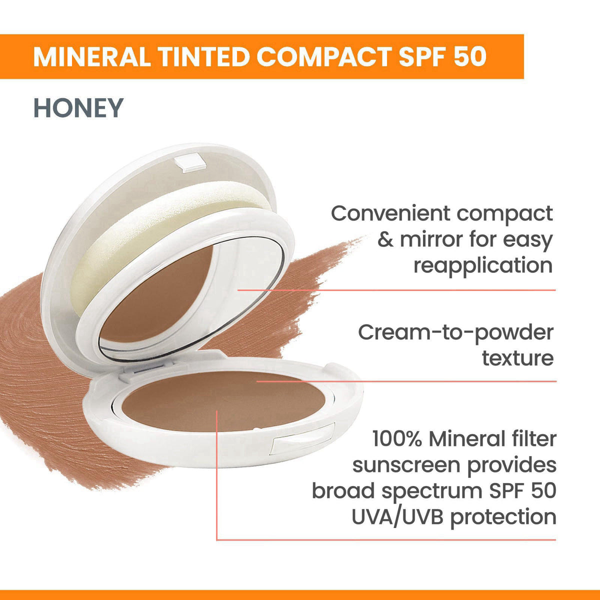 Avène Mineral Tinted Compact SPF 50 – close-up detail in Honey