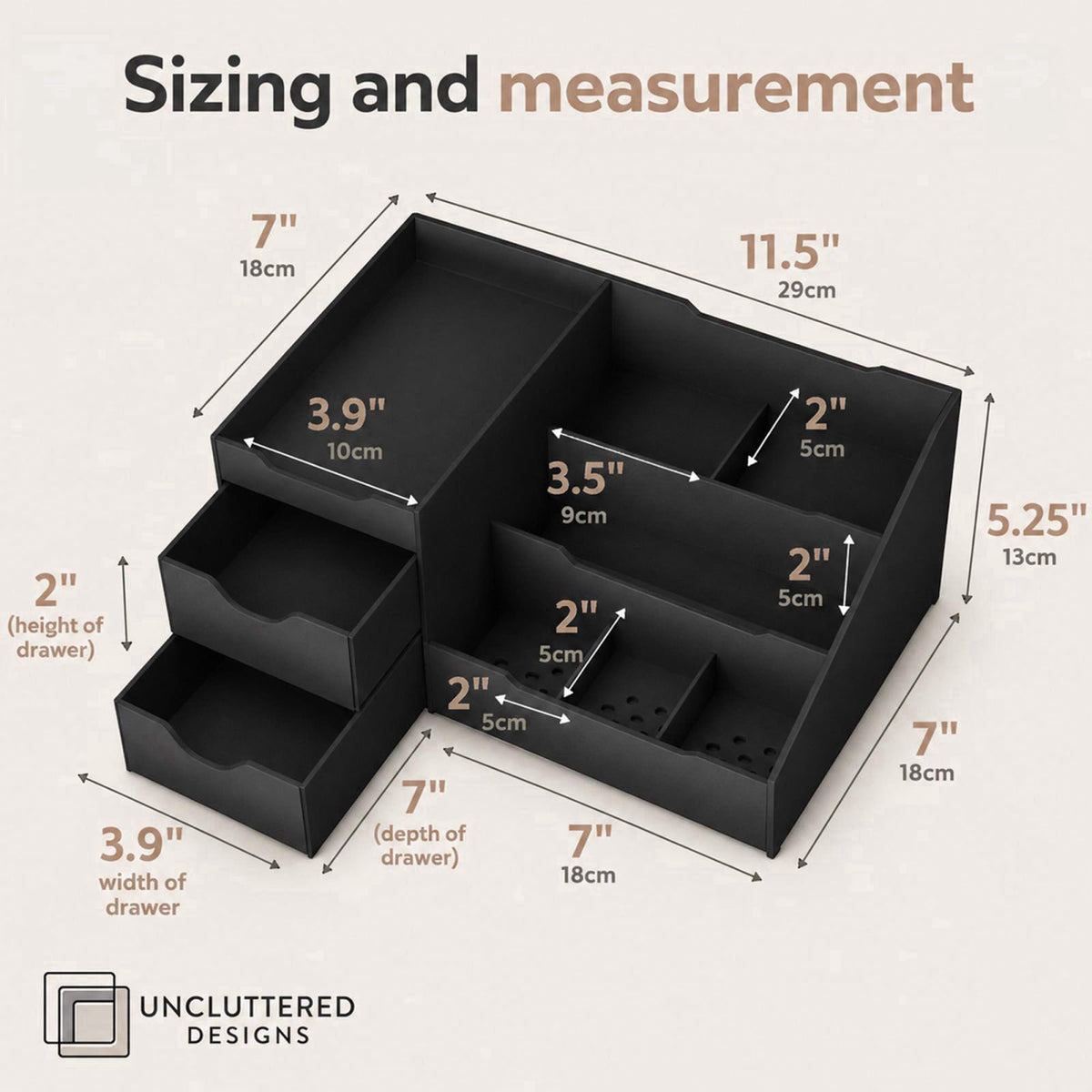 Uncluttered Designs Mens Cologne Organizer for Dresser, Black Countertop – close-up detail