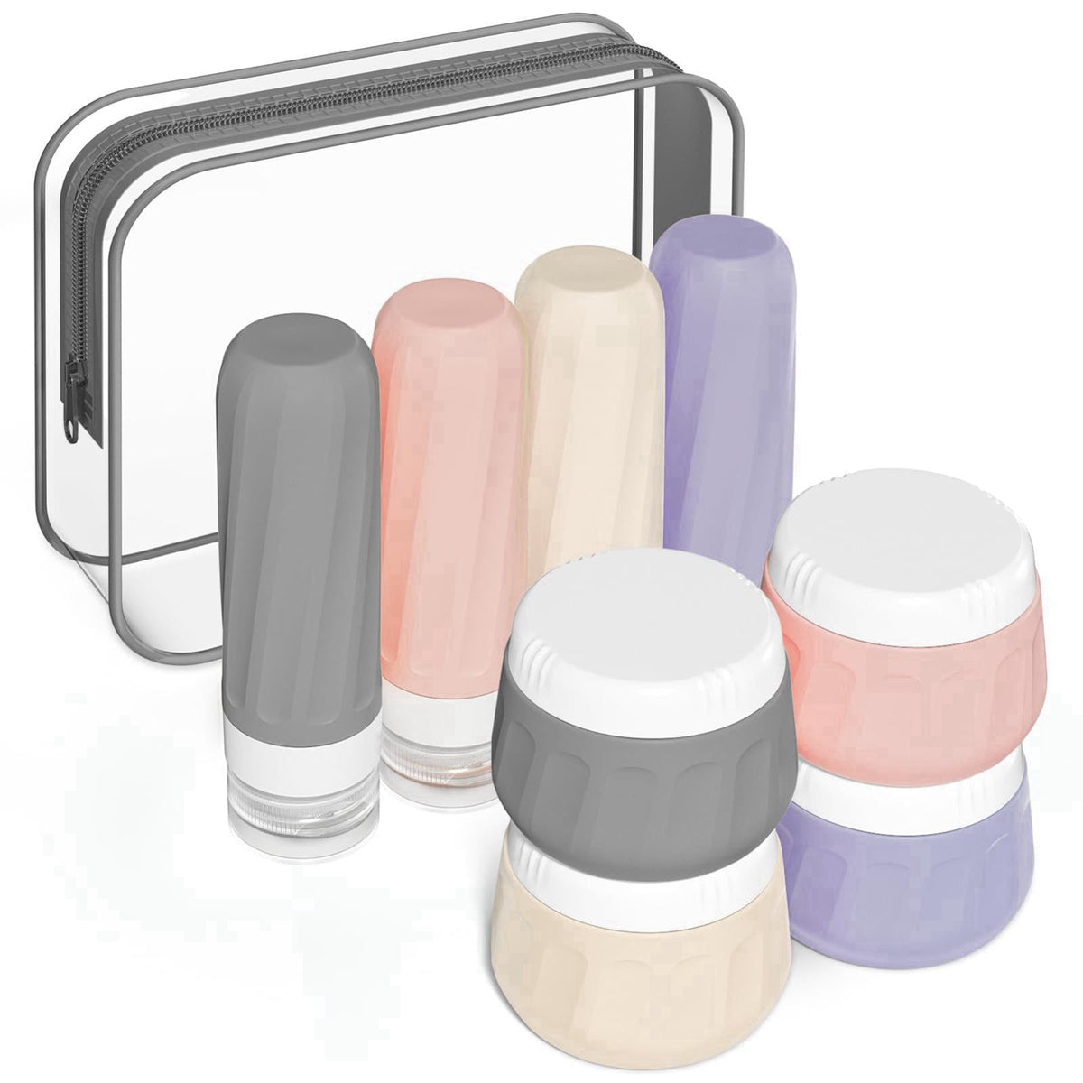 Mrsdry Travel Size Toiletries 8 Pack, TSA Approved 3oz Silicone Squeeze Bottles & Cream Jars with Clear Travel Bag – pro