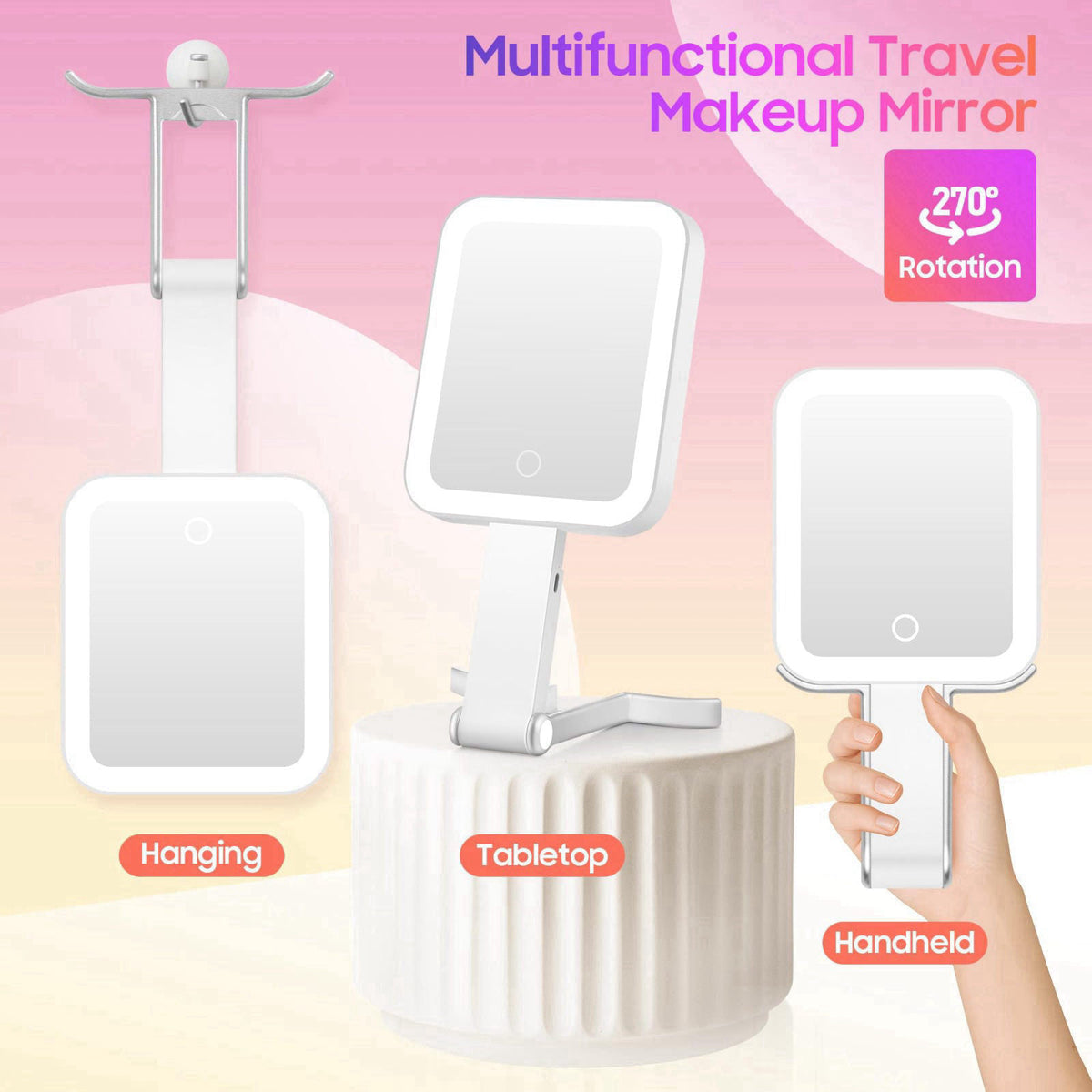 GOMIPURU Magnifying Travel Mirror with Light, 30X/1X Double-Sided Magnifying Mirror with 3 Color Lights, Brightness Adju