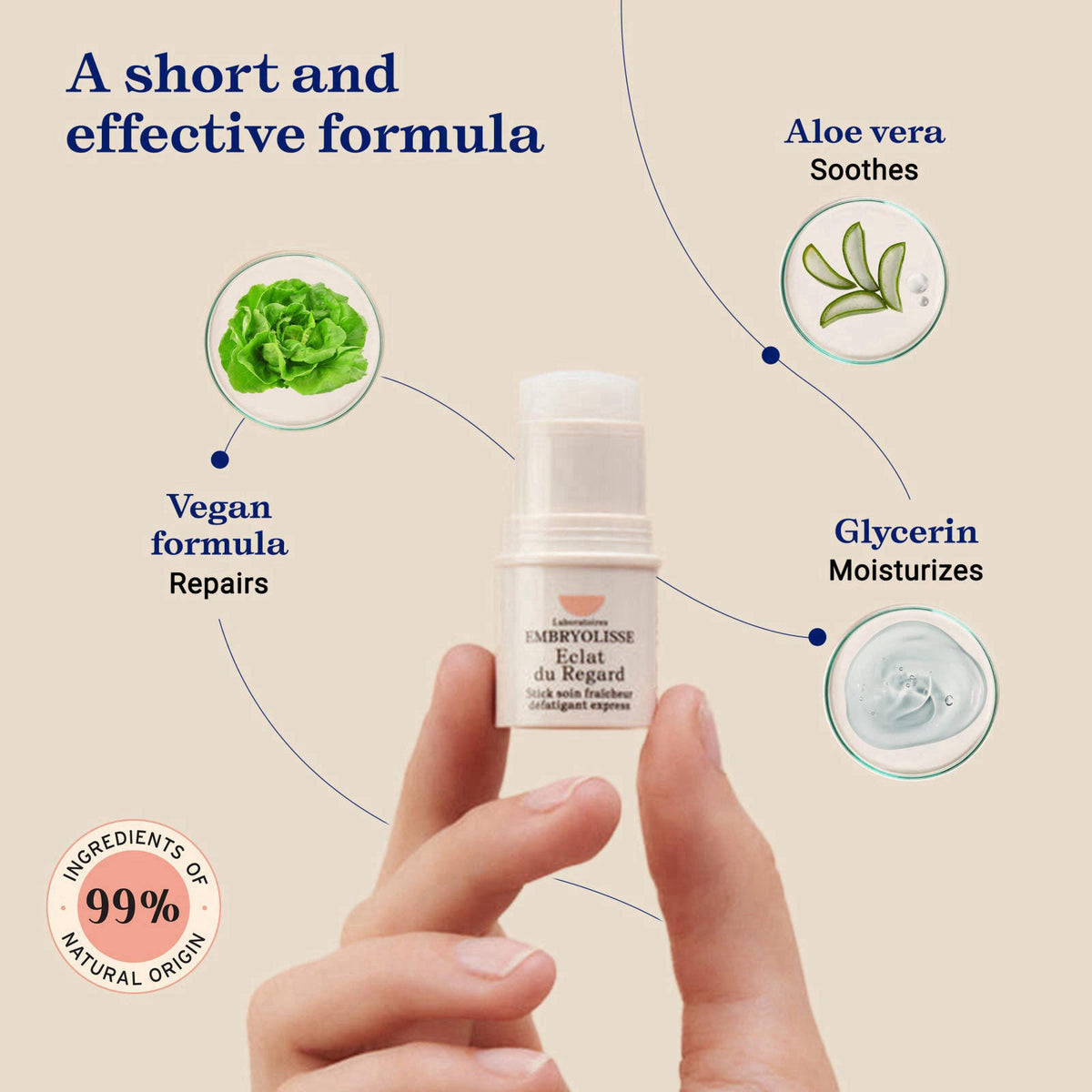 Embryolisse Radiant Eye Stick for Dark Circles & Puffiness, 0.15 Oz – back view and specifications
