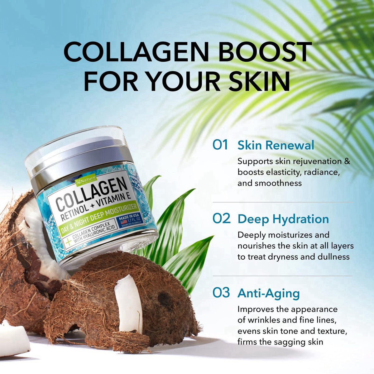 NATURE THEORY Collagen Cream for Face with Retinol - Anti Aging Face Moisturizer, 1.7 oz – full view