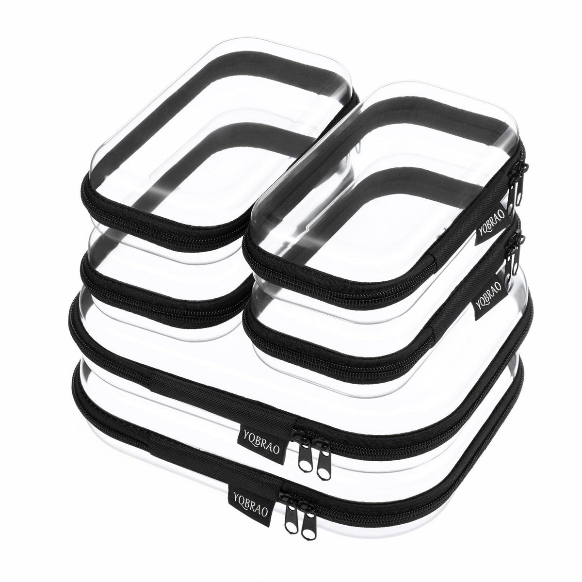 YQBRAO Clear Hard Shell Zipper Cases, 6 Travel Organizers, 2M 4S, Black – Black, PET