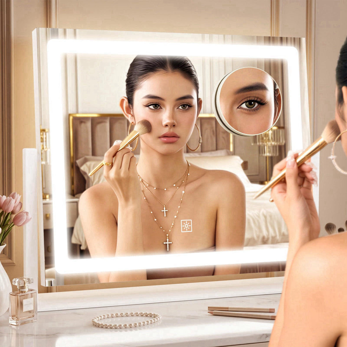 CraftCraze Makeup Mirror with Lights Vanity Mirror Dimmable|16''*12''White – back view and specifications