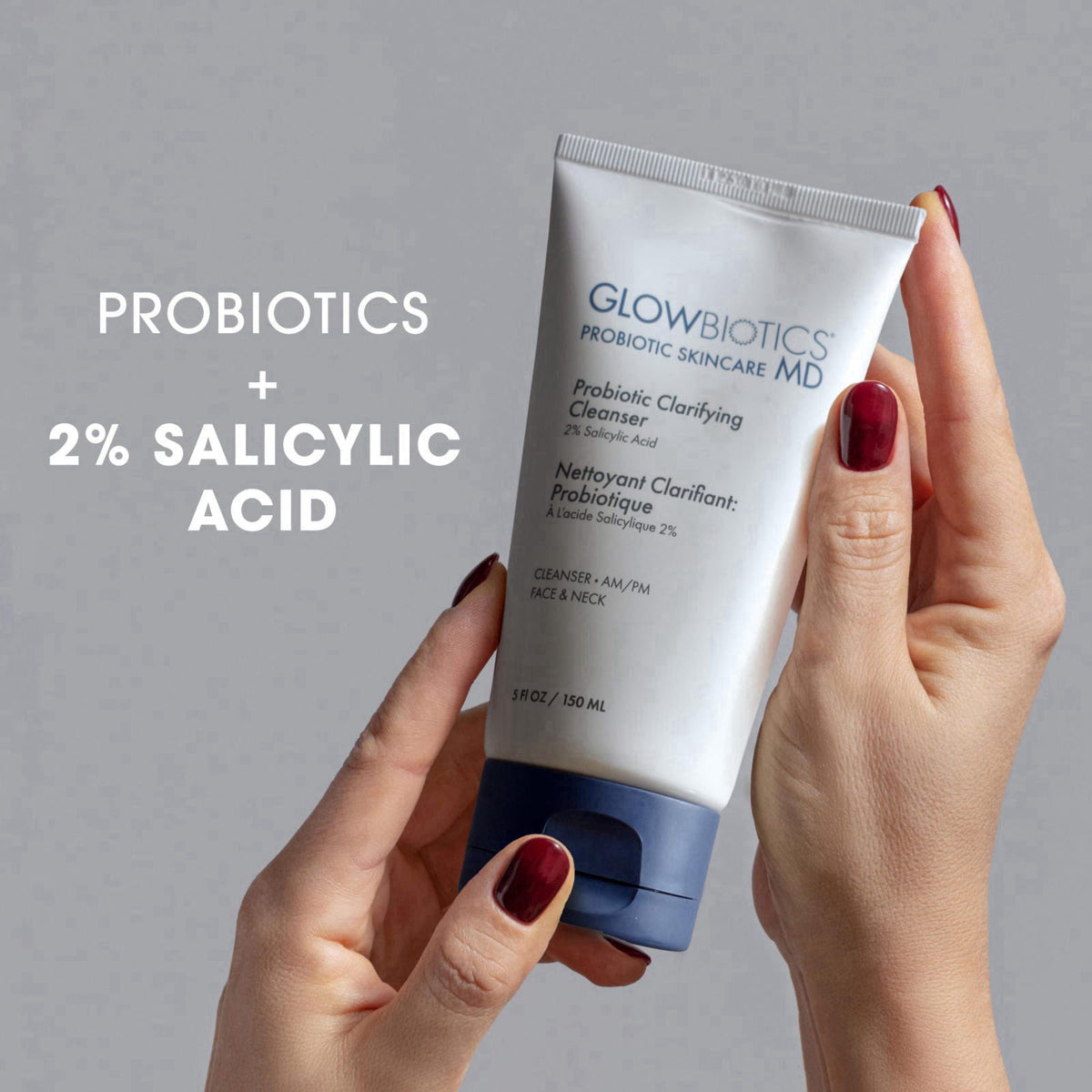 Glowbiotics Probiotic Clarifying Cleanser - 2% Salicylic Acid (BHA) & Peptides - 5 oz - Gentle Foaming Face Wash – close