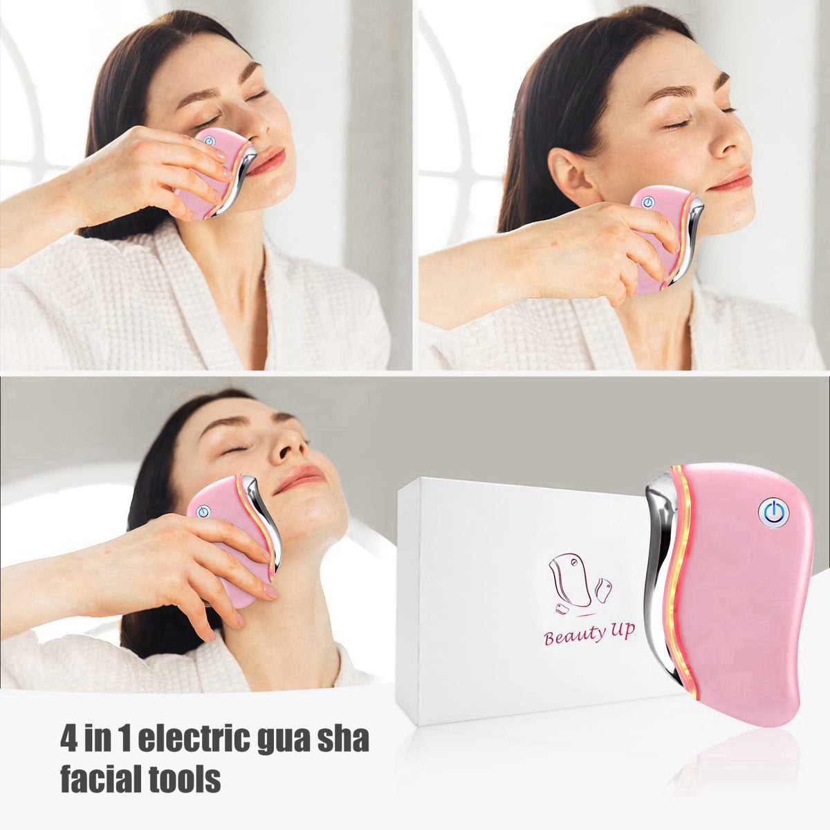 Aikertec Heat Electric Gua Sha Tool, 4-in-1 Multi-Function Anti-Aging Face Massager, Facial Contouring & Firming, Double