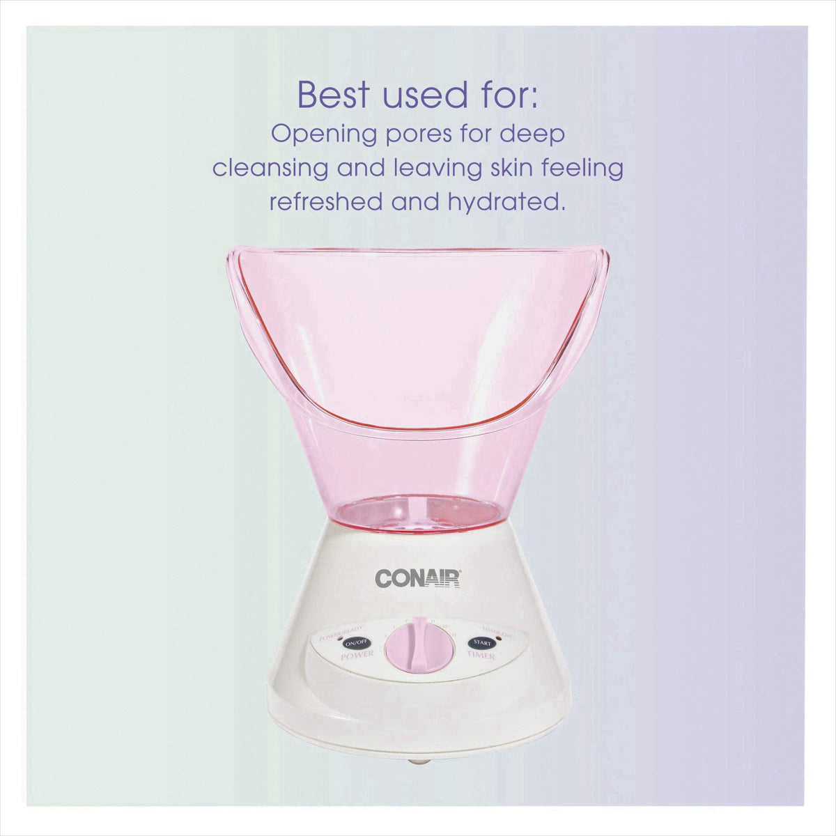 True Glow by Conair Gentle Mist Moisturizing Facial Steamer with Cleansing Brush – close-up detail in Pink,white