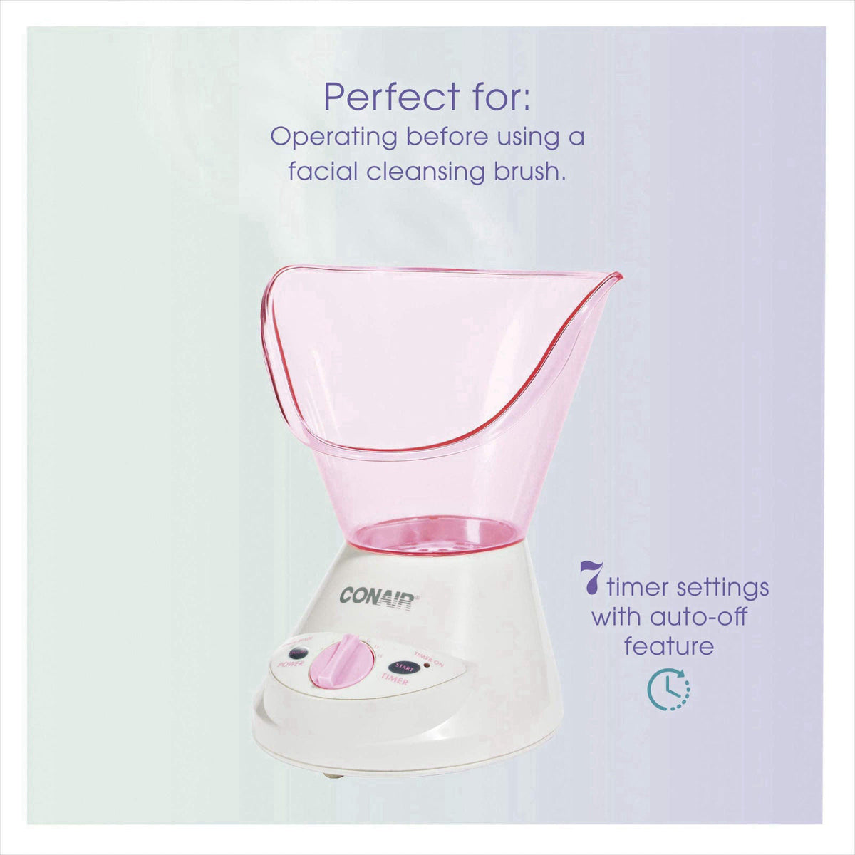True Glow by Conair Gentle Mist Moisturizing Facial Steamer with Cleansing Brush – packaging and label