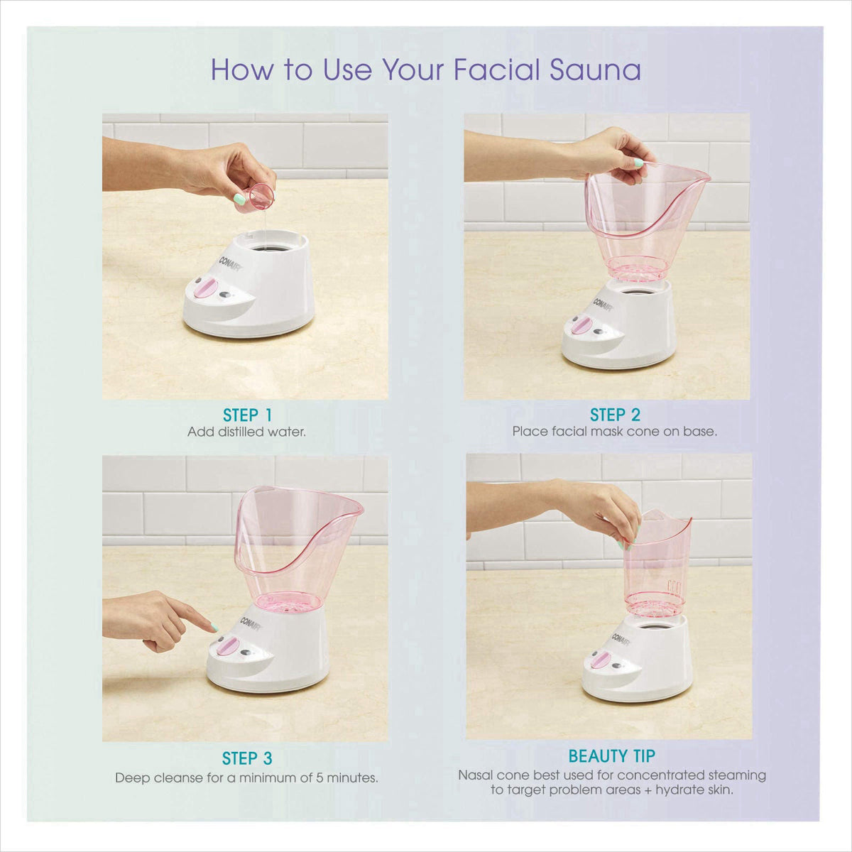 True Glow by Conair Gentle Mist Moisturizing Facial Steamer with Cleansing Brush – alternate angle