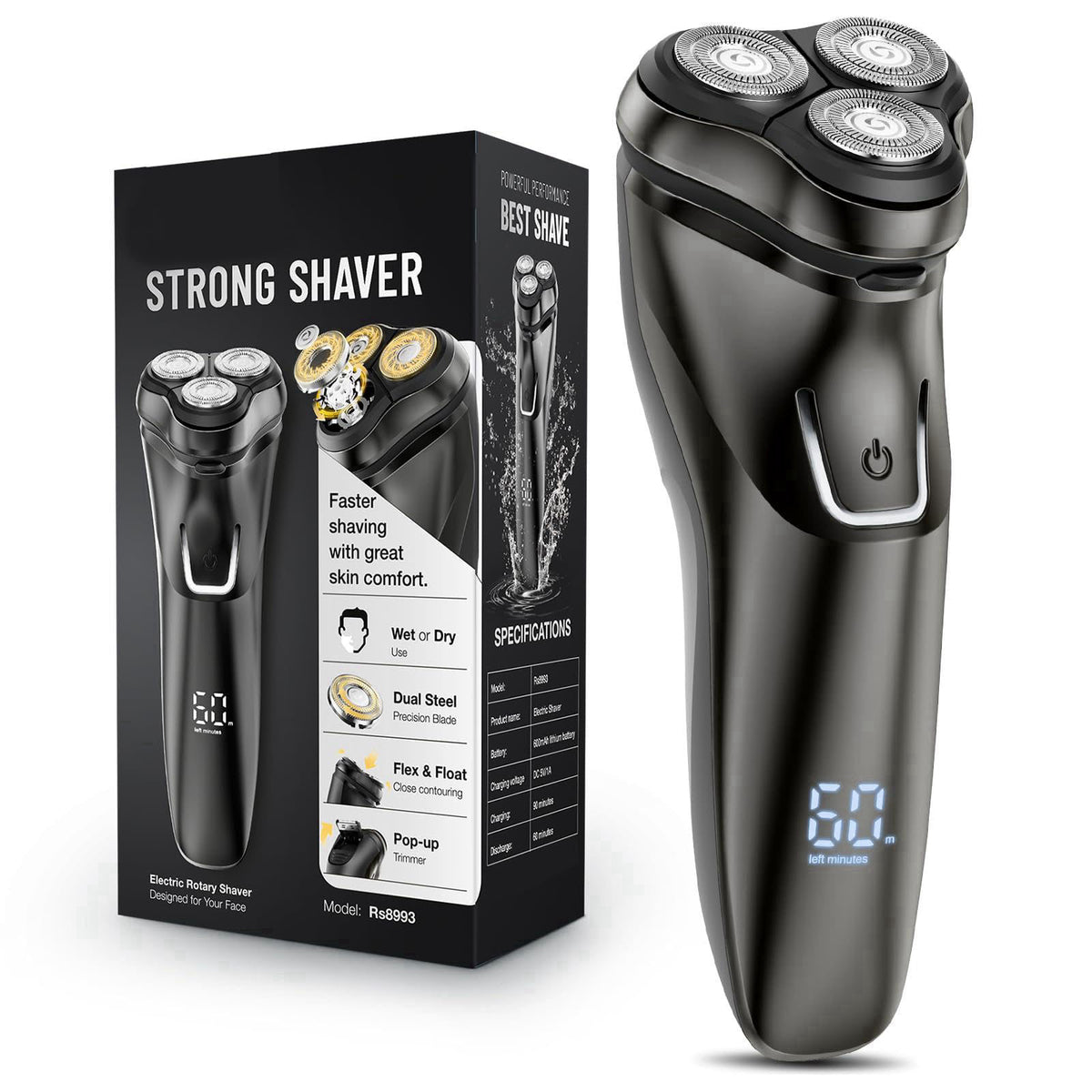 LONKEEN Electric Razor for Men Waterproof: 4D Floating Rotary Shaver Wet or Dry – alternate angle