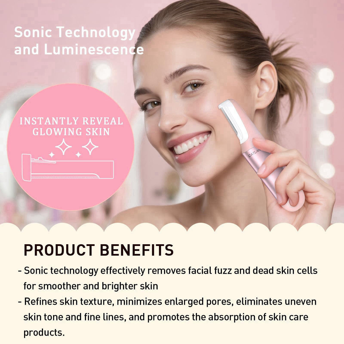 Dermaplane Razor for Women Face, Dermaplaning Tool for Face with LED Light – close-up detail