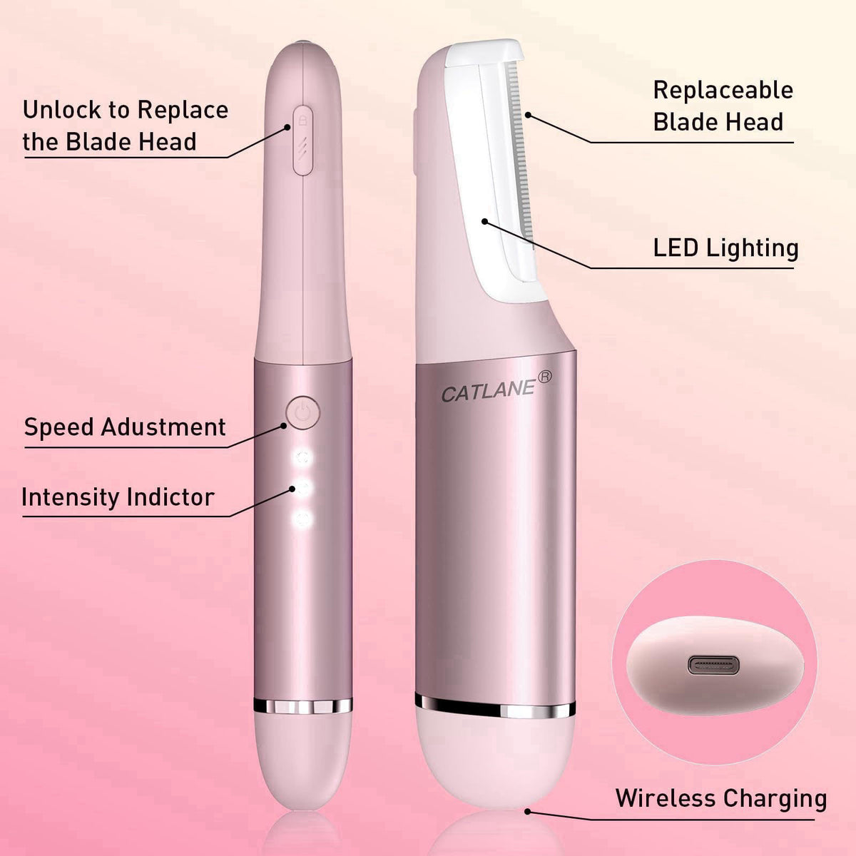 Dermaplane Razor for Women Face, Dermaplaning Tool for Face with LED Light – back view and specifications