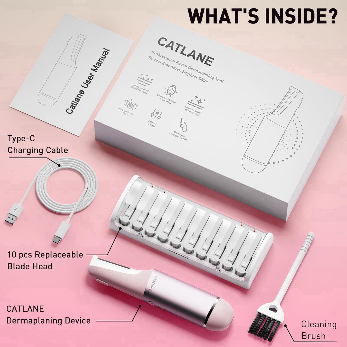 Dermaplane Razor for Women Face, Dermaplaning Tool for Face with LED Light – alternate angle