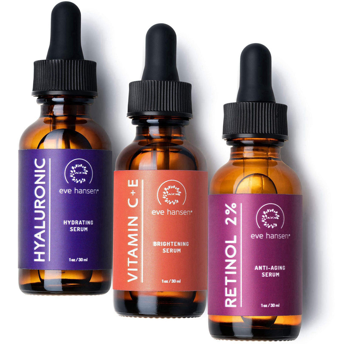 Eve Hansen Facial Serum Set | Vitamin C Serum, Hyaluronic Acid Serum, Retinol Serum | Hydrating and Anti-Aging Serum Set
