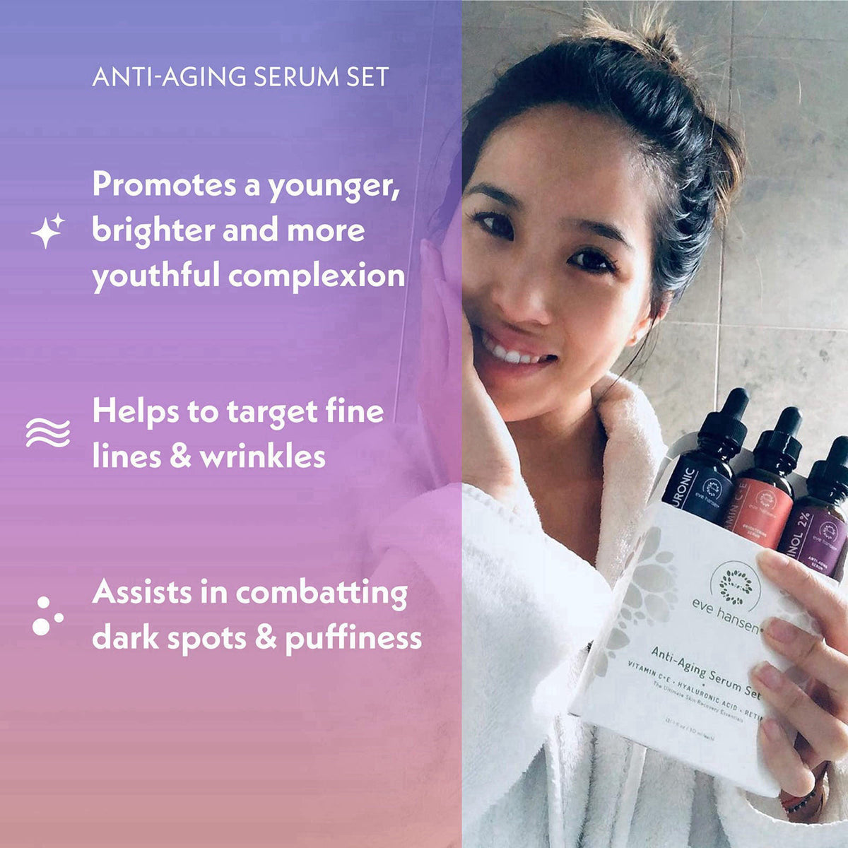 Eve Hansen Facial Serum Set | Vitamin C Serum, Hyaluronic Acid Serum, Retinol Serum | Hydrating and Anti-Aging Serum Set