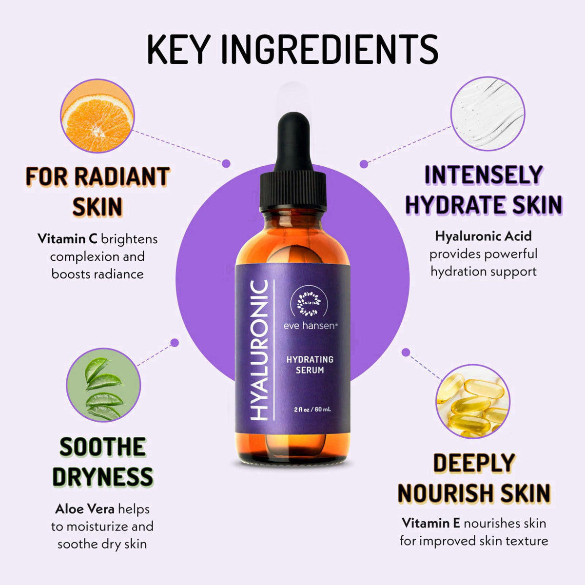Eve Hansen Hyaluronic Acid Serum for Face | Hydrating Serum with Vitamin C & E | Anti-Aging Facial Moisturizer for Plump