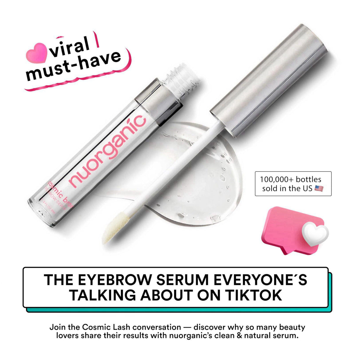 NuOrganic Cosmetics nuorganic Cosmic Brow Eyebrow Growth Serum, Natural Ingredients, 8ml XL – packaging and label