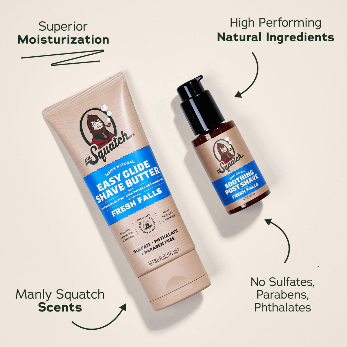 Dr. Squatch Natural Post Shave and Shave Butter for Men (2-Pack) – packaging and label