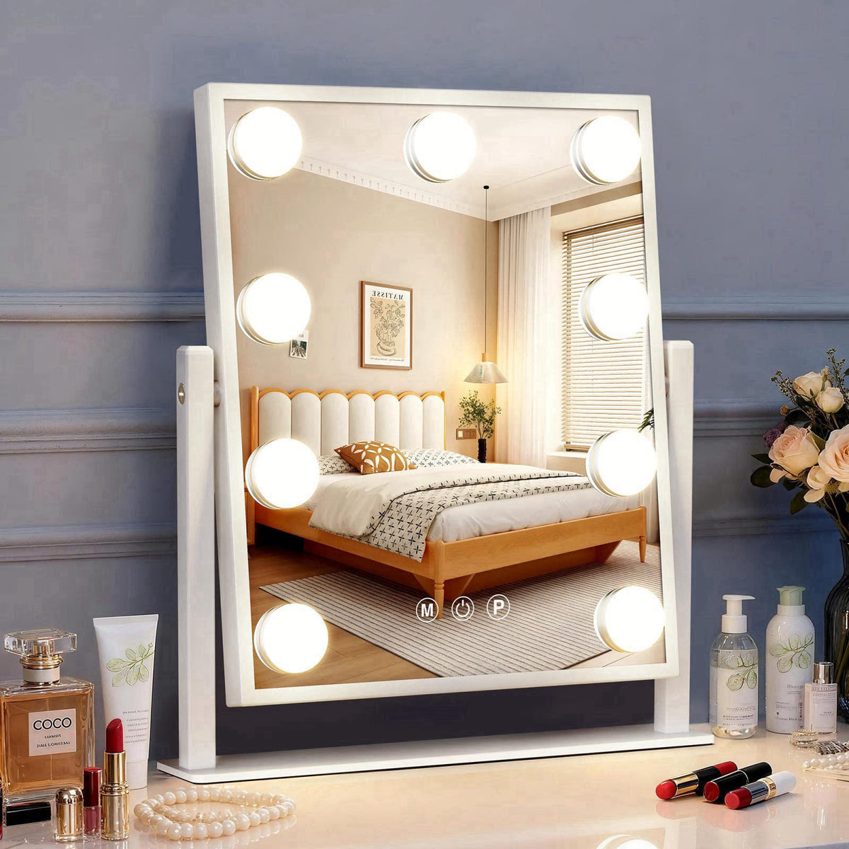 MEKKLEON Makeup mirror with lights,Hollywood Vanity Mirror with 9 LED Bulbs，12" x 13.2" Plug in Makeup Mirror fo