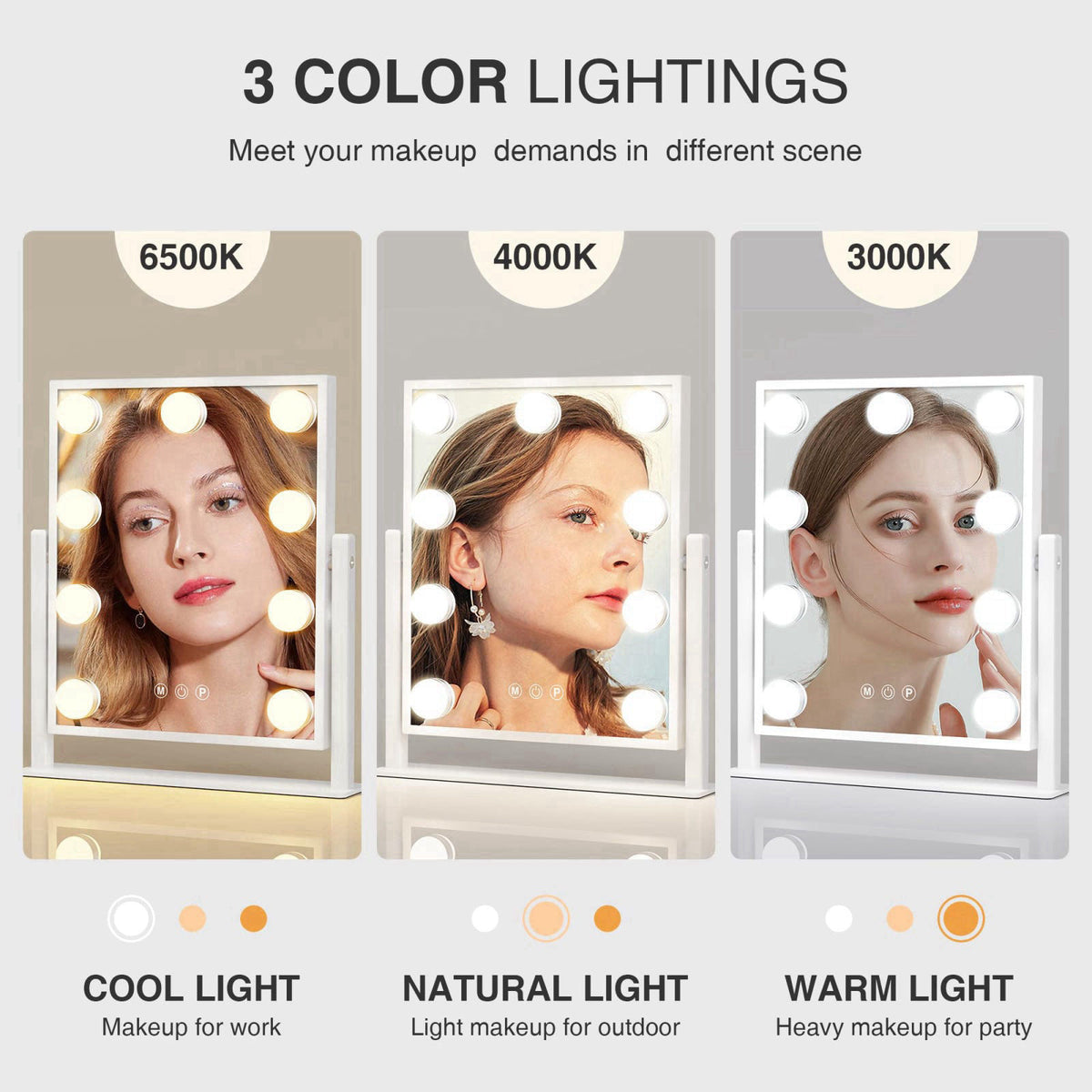 MEKKLEON Makeup mirror with lights,Hollywood Vanity Mirror with 9 LED Bulbs，12" x 13.2" Plug in Makeup Mirror fo