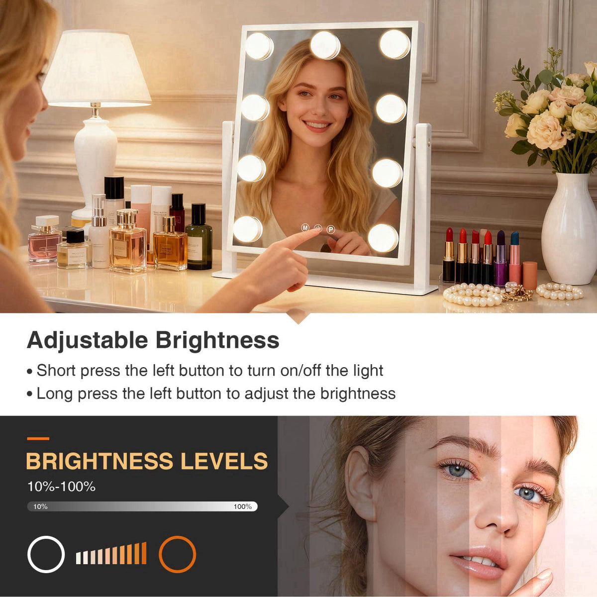 MEKKLEON Makeup mirror with lights,Hollywood Vanity Mirror with 9 LED Bulbs，12" x 13.2" Plug in Makeup Mirror fo