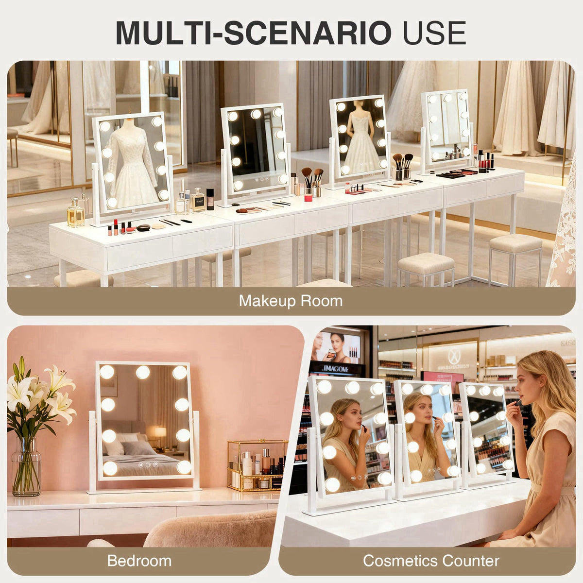 MEKKLEON Makeup mirror with lights,Hollywood Vanity Mirror with 9 LED Bulbs，12" x 13.2" Plug in Makeup Mirror fo