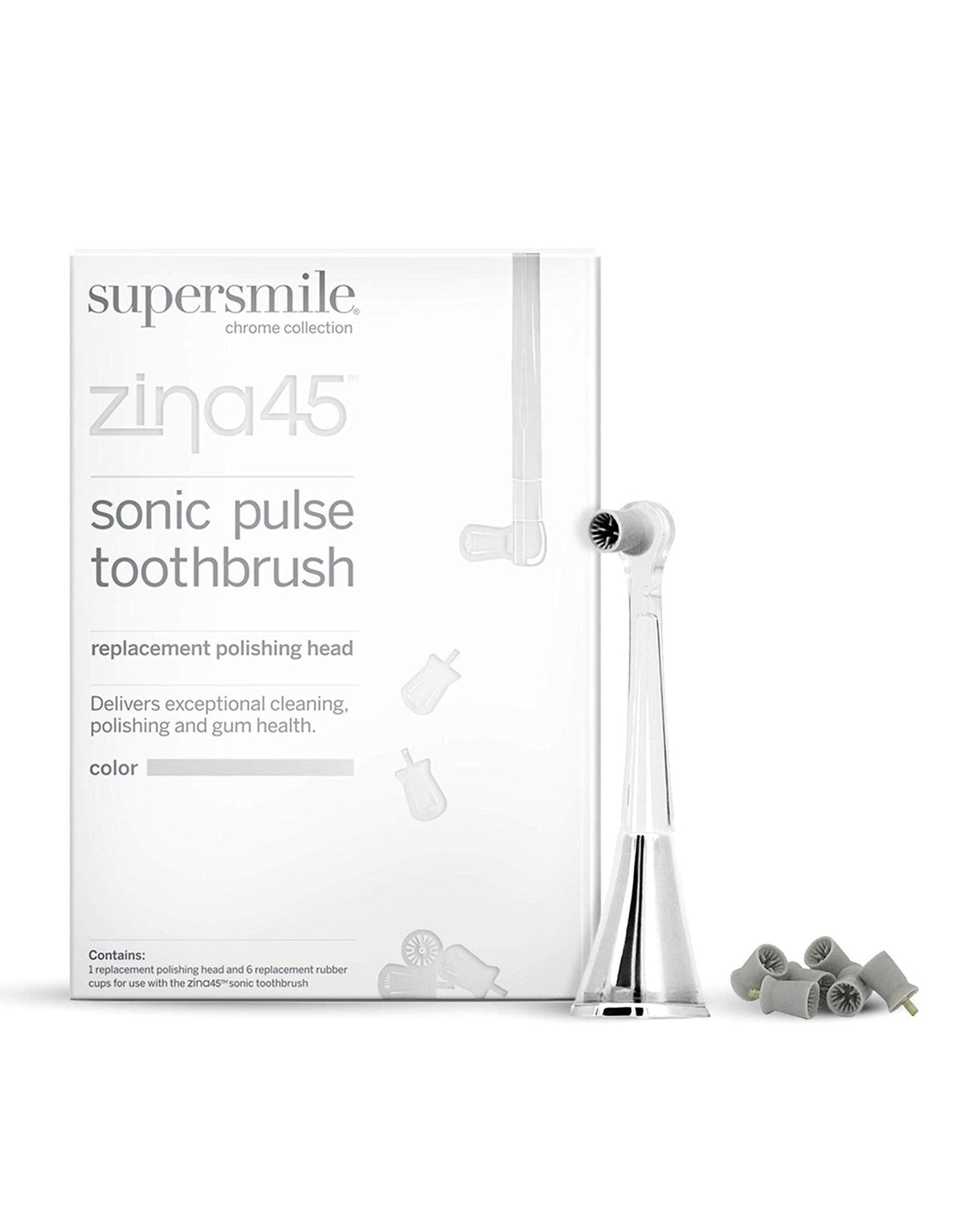 Supersmile Zina45 Replacement Polishing Head, Silver, Professional Tooth Polisher with Silicone Prophy Cup, Fits Zina45 
