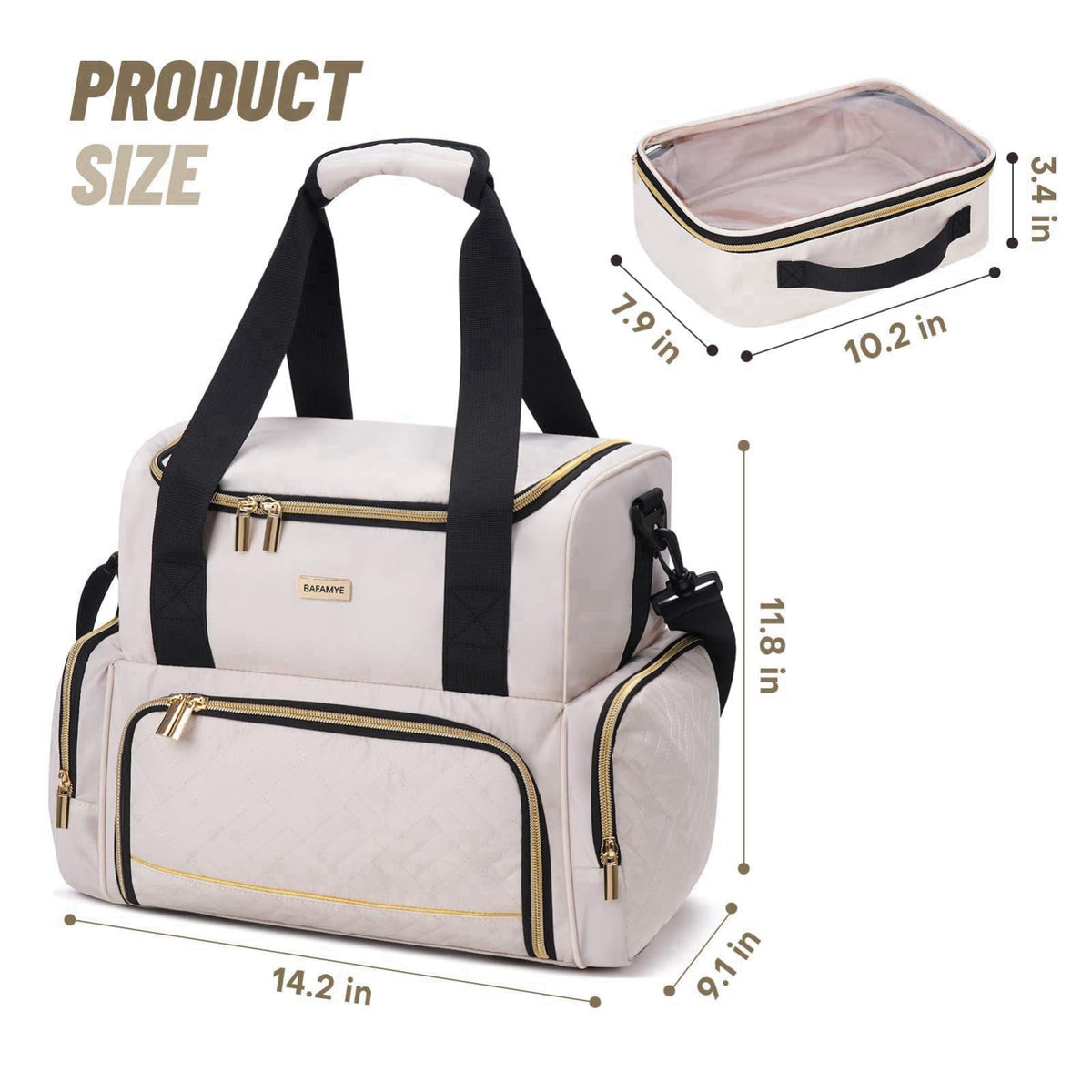 BAFAMYE Large Makeup Cosmetic Bag with 2 Removable Case, Double Layer Travel Makeup Organizer Case, travel Toiletry Bag 