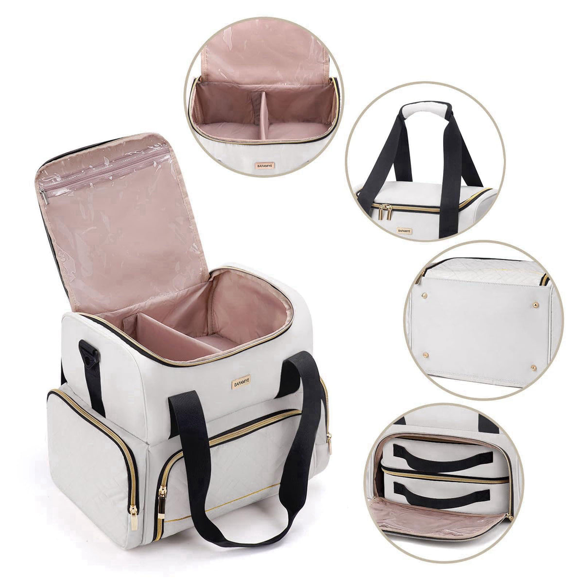 BAFAMYE Large Makeup Cosmetic Bag with 2 Removable Case, Double Layer Travel Makeup Organizer Case, travel Toiletry Bag 