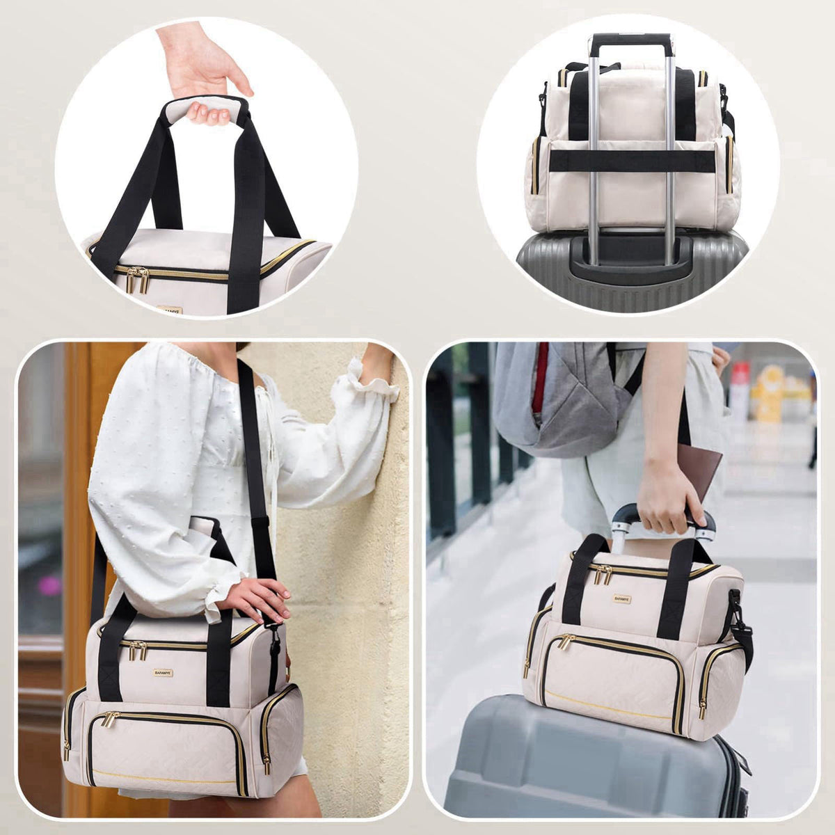 BAFAMYE Large Makeup Cosmetic Bag with 2 Removable Case, Double Layer Travel Makeup Organizer Case, travel Toiletry Bag 