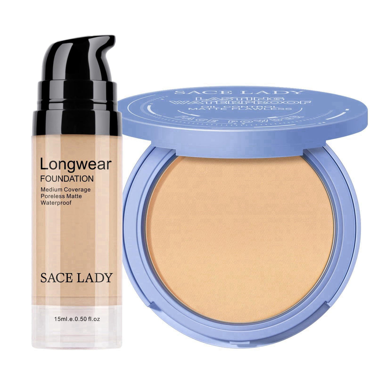 SACE LADY 2Pcs Face Make Up Set, Foundation and Oil Control Pressed Powder – full view