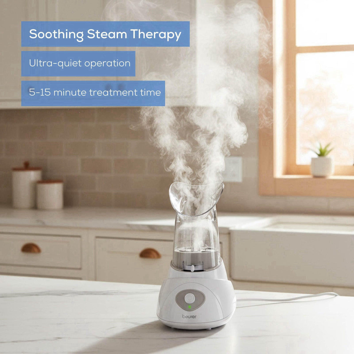 Beurer SI30 Steam Inhaler for Sinus Congestion & Allergies, Drug-Free, Quick 3-5 Minute Setup, Ultra-Quiet, Face Steamer