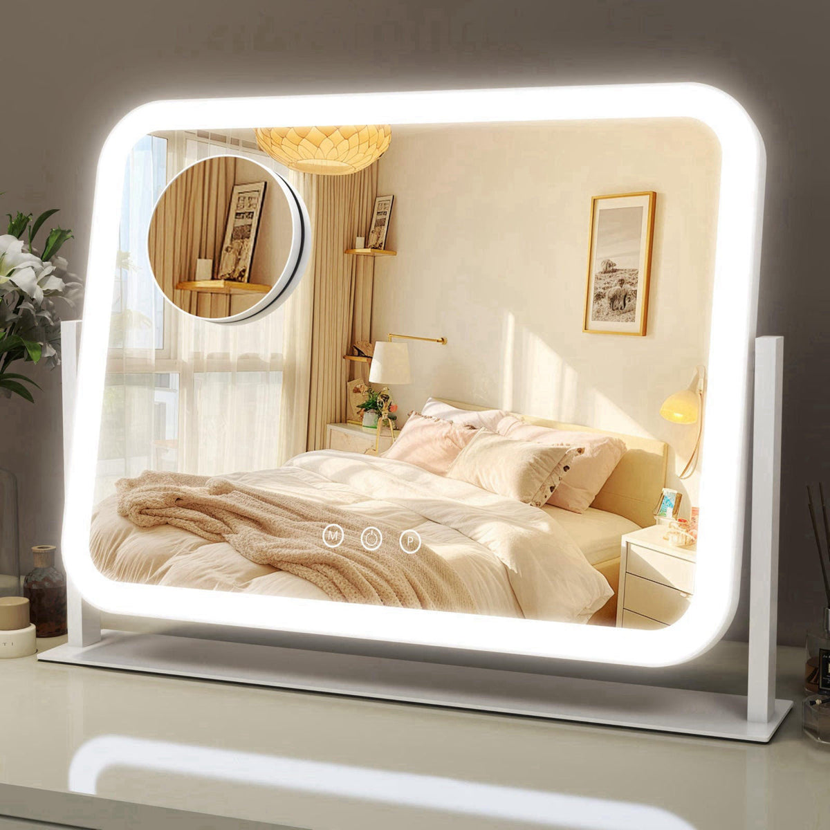 ROLOVE Lighted Makeup Mirror, 17"x13" Vanity Mirror with Lights, 10X Magnification, Gifts for Women, 3 Color Lig
