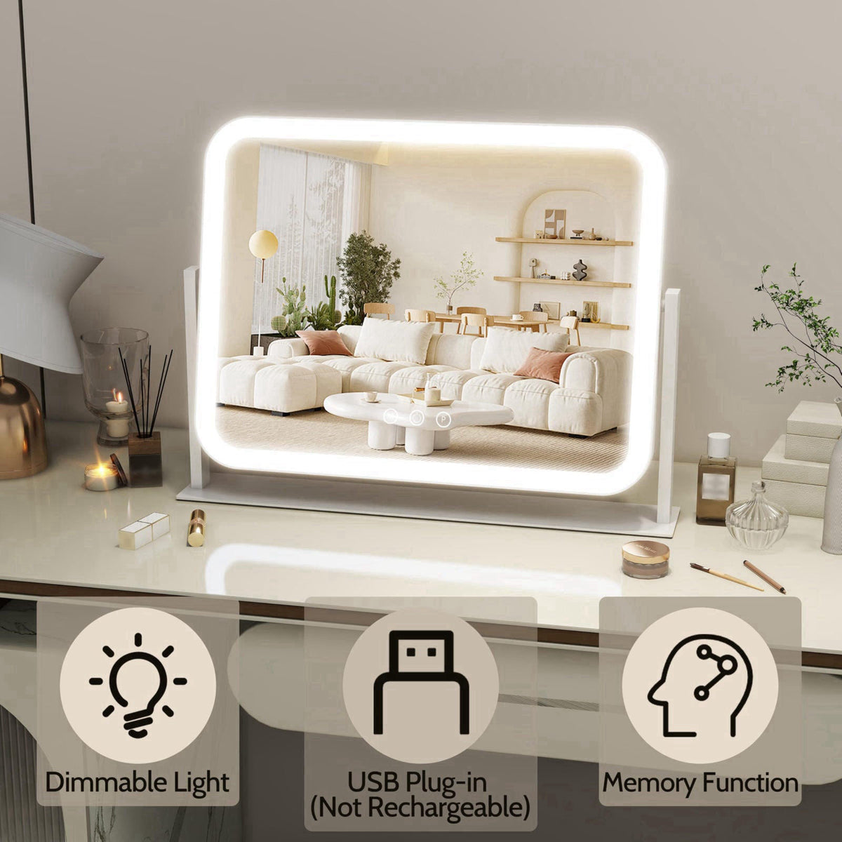 ROLOVE Lighted Makeup Mirror, 17"x13" Vanity Mirror with Lights, 10X Magnification, Gifts for Women, 3 Color Lig