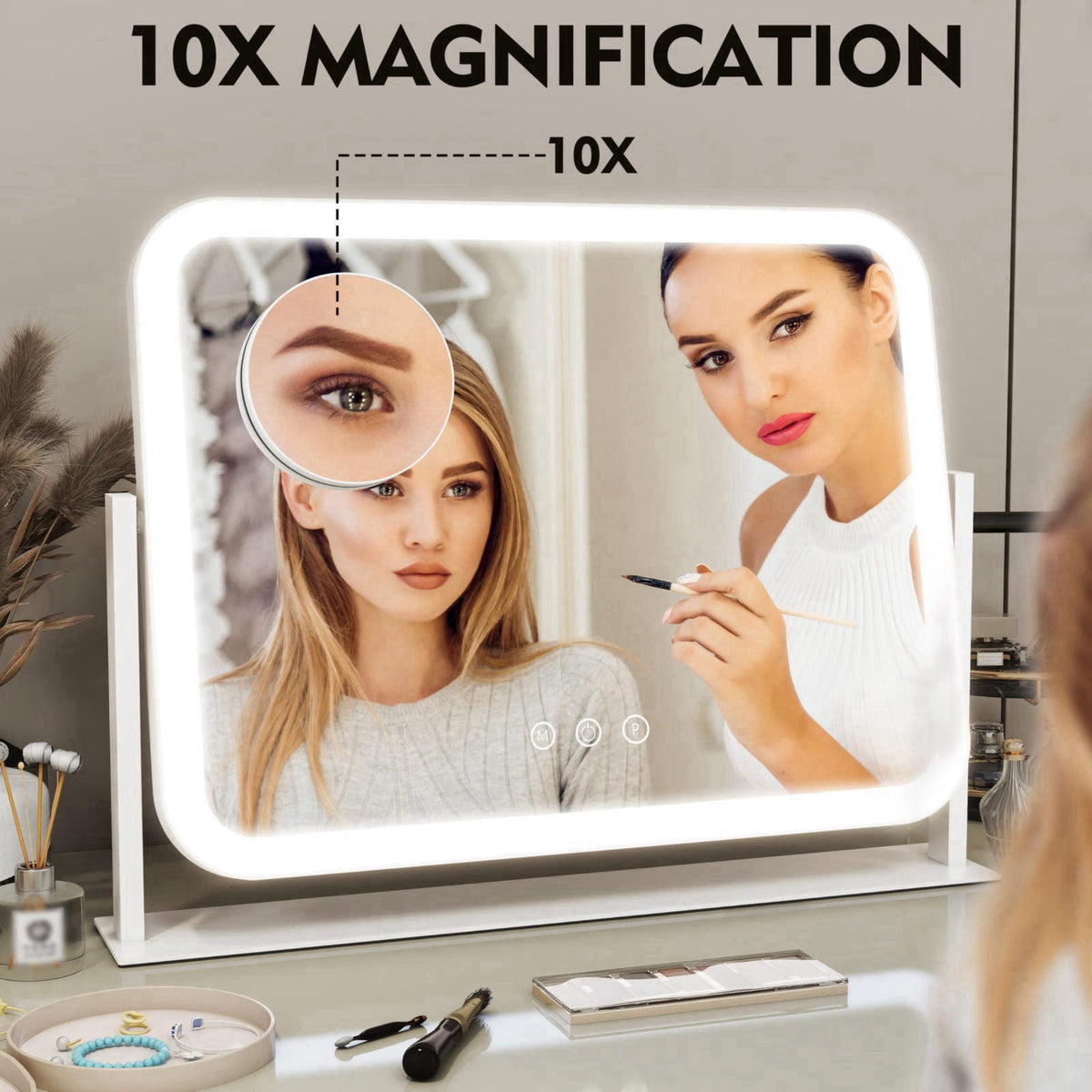 ROLOVE Lighted Makeup Mirror, 17"x13" Vanity Mirror with Lights, 10X Magnification, Gifts for Women, 3 Color Lig