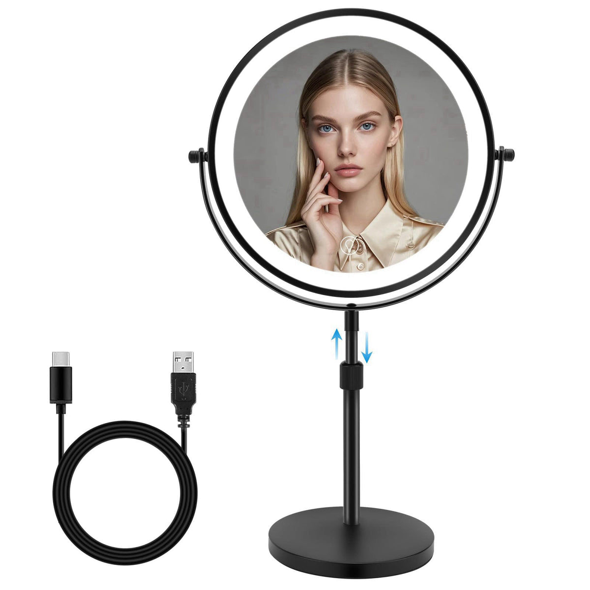 MEKOTRIN 8.7" Large Lighted Makeup Mirror, 1X/10X Magnifying Mirror with 3 Color Dimmable Lights, Double Sided Vanit