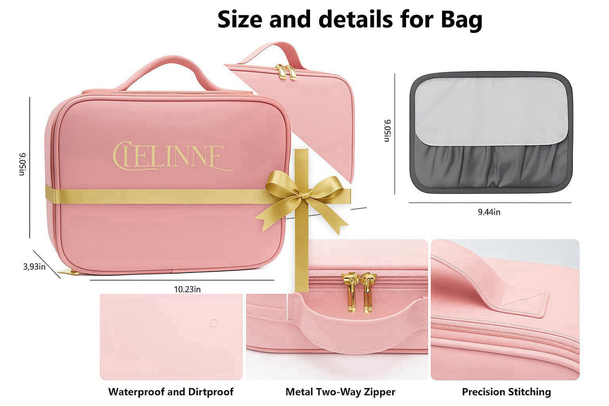 CIELINNE Travel Makeup Bag with LED Mirror, Portable Cosmetic Train Case, Adjustable Brightness in 3 colors Dividers & B