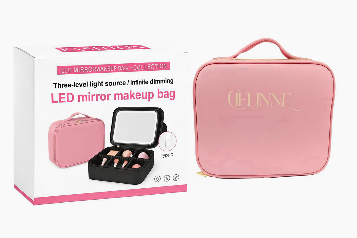 CIELINNE Travel Makeup Bag with LED Mirror, Portable Cosmetic Train Case, Adjustable Brightness in 3 colors Dividers & B