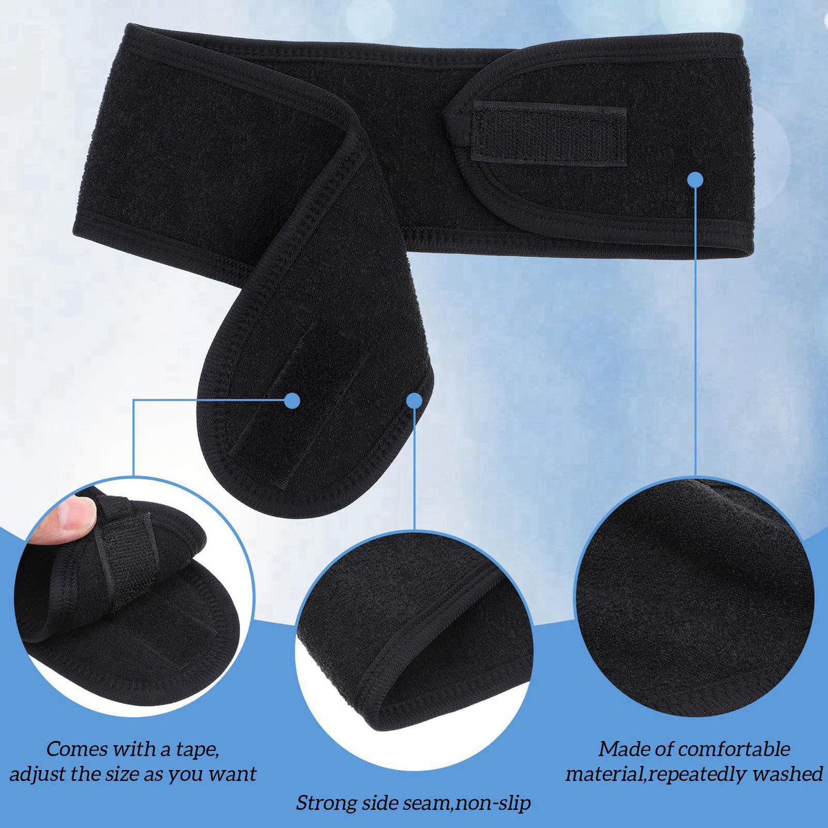 Xaajooio 30 Pack Spa Headband Adjustable Facial Head Wrap for Women Black Hair Band for Makeup, Washing, Shower, Yoga, a