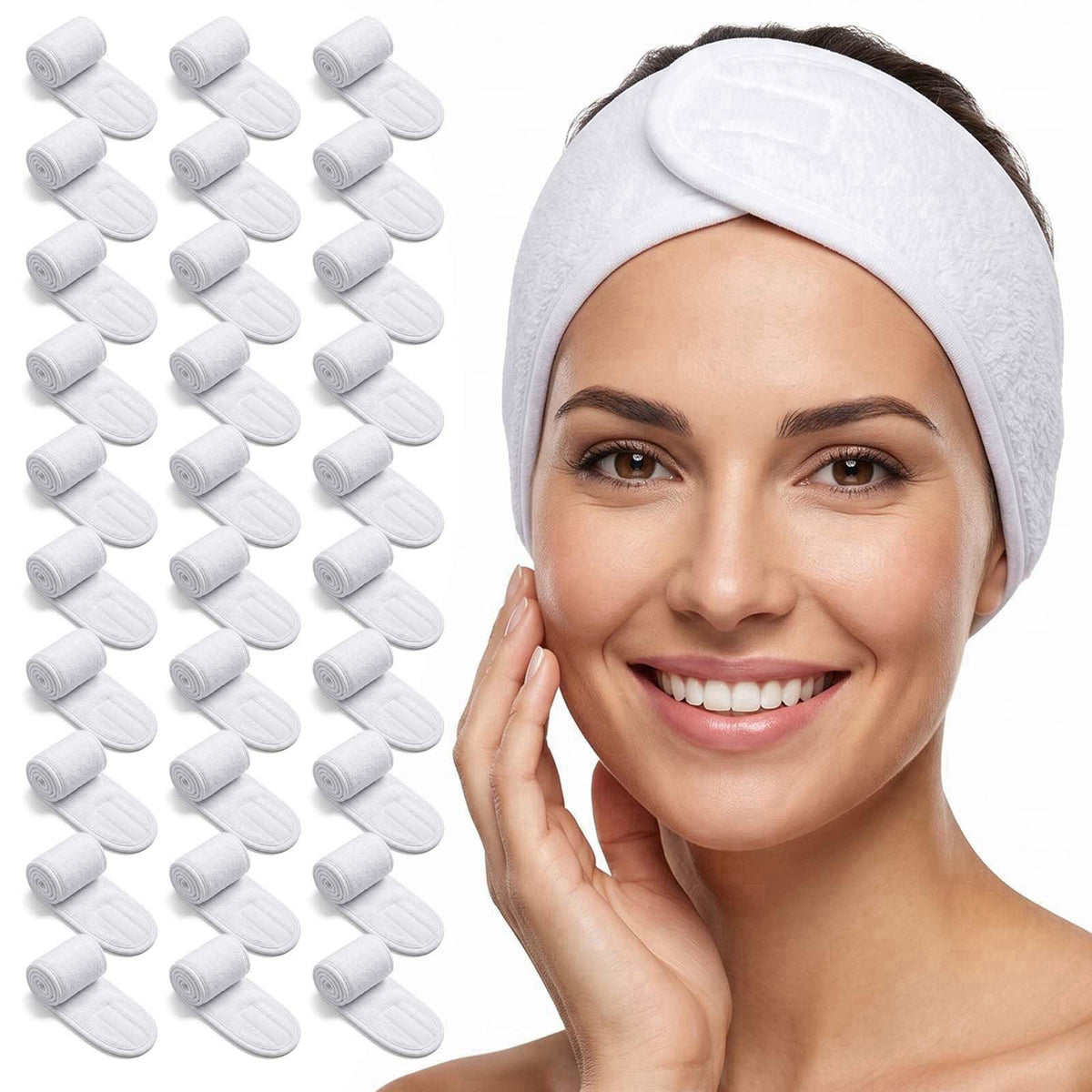 kuyeyzu 30 Pack Spa Headband for Women, Makeup Headband Adjustable Terry Cloth Face Wash Headbands for Shower, Skincare,