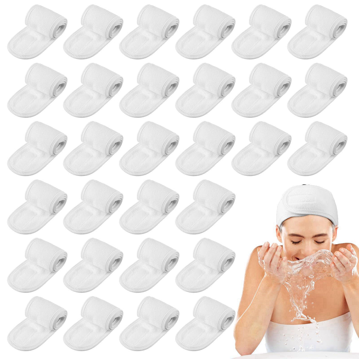 AojSup 30 Pcs Spa Facial Headband Set, Premium Cotton Esthetician Headbands(White) – product photo (Headbands)