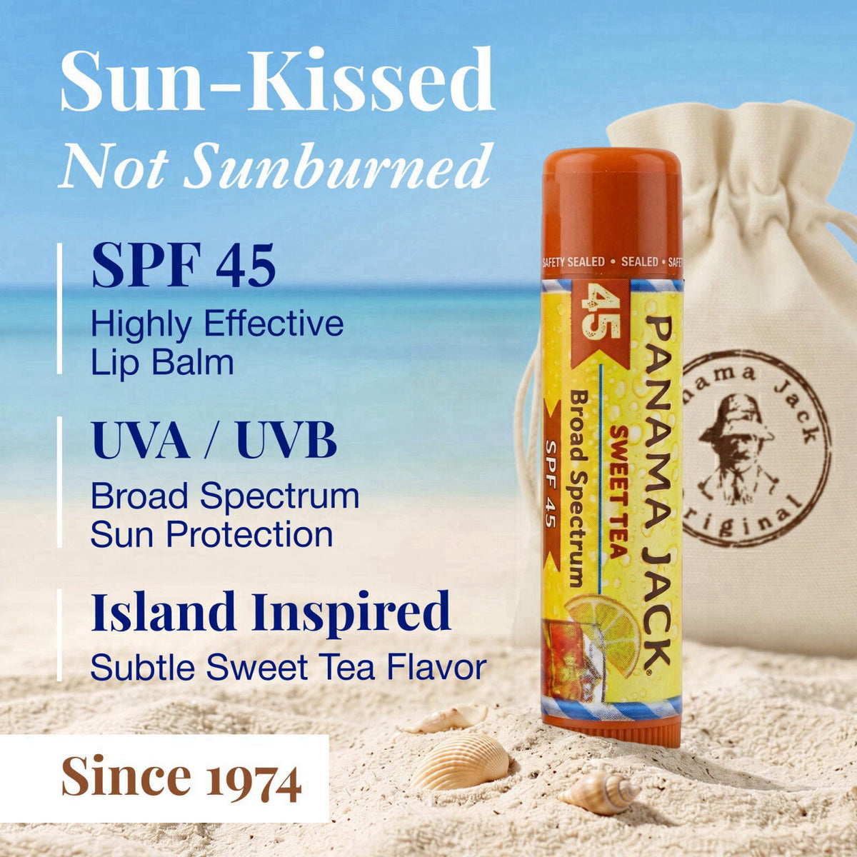 Panama Jack SPF 45 Sunscreen Lip Balm, Moisturizing, Sweet Tea, 12 Pack – close-up detail in Red