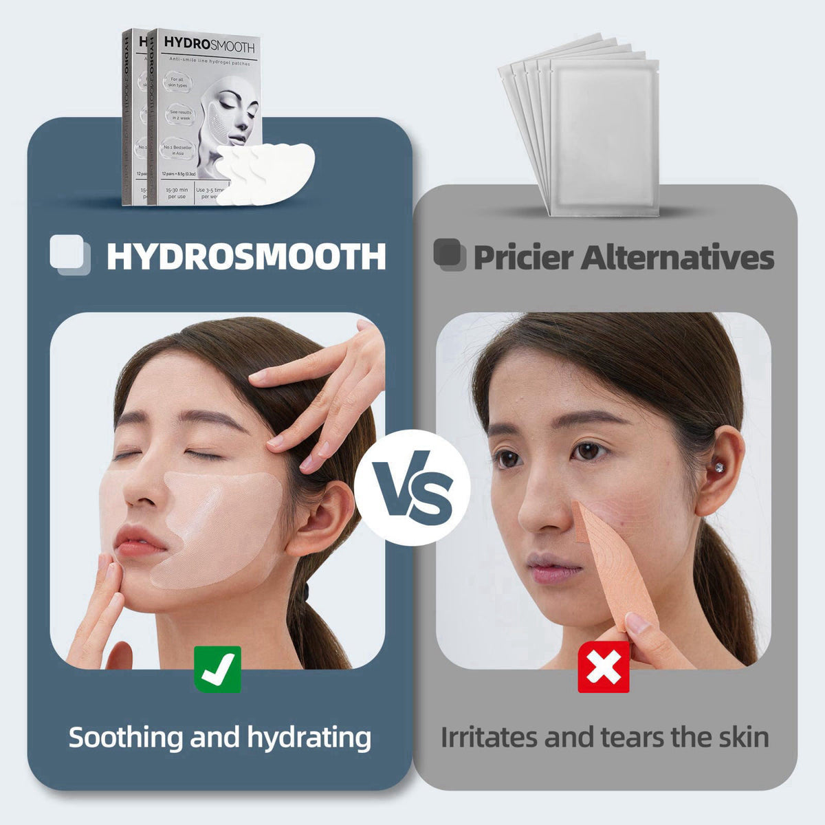 HYDROSMOOTH Smile Line Patches (12 pcs), Nasolabial Folds & Laugh Line Patches, Mouth Wrinkle Mask & Smoothing Patches, 