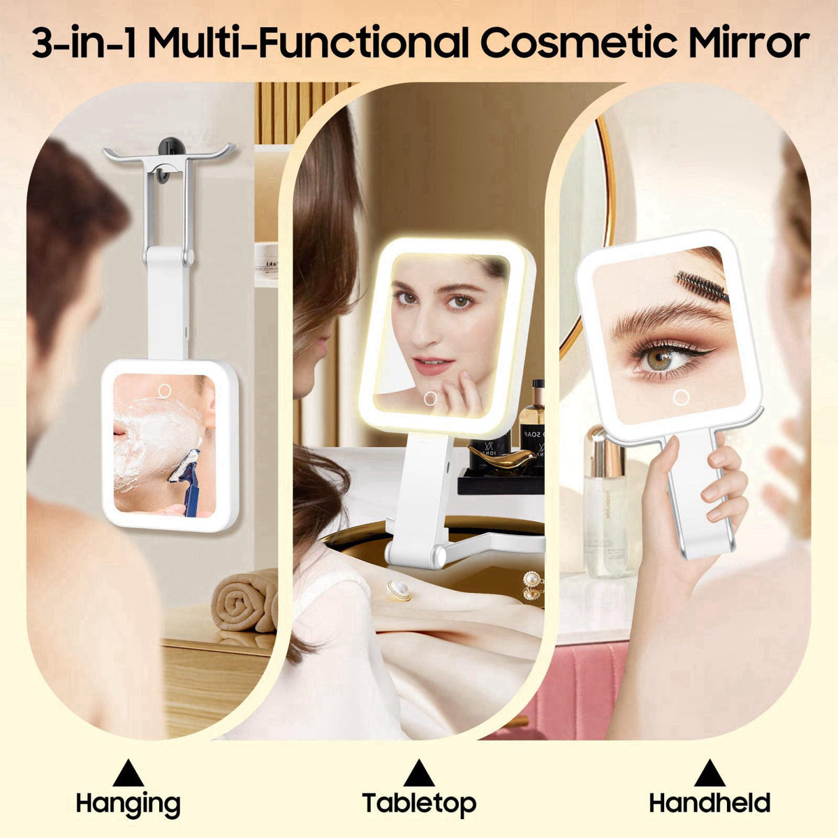 B Beauty Planet Small Travel Makeup Mirror with Lights(10" L x 5" W), Double-Sided 1X/30X Magnifying Mirror, 3 C