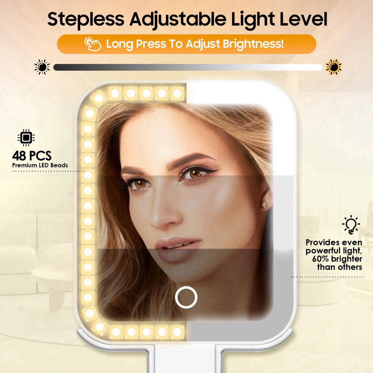 B Beauty Planet Small Travel Makeup Mirror with Lights(10" L x 5" W), Double-Sided 1X/30X Magnifying Mirror, 3 C