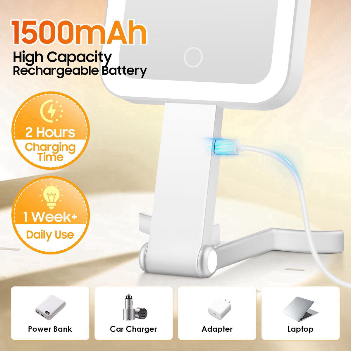 B Beauty Planet Small Travel Makeup Mirror with Lights(10" L x 5" W), Double-Sided 1X/30X Magnifying Mirror, 3 C