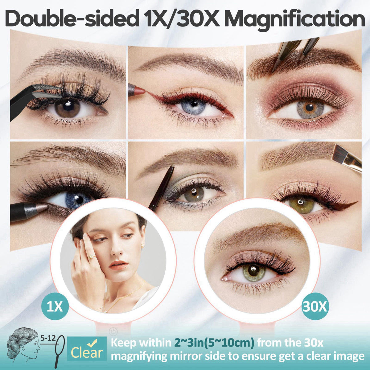 B Beauty Planet Magnifying Mirror with Light 30X, Double-Sided 1X/30X Magnifying Makeup Mirror with Tweezer, 2000mAh 3 C